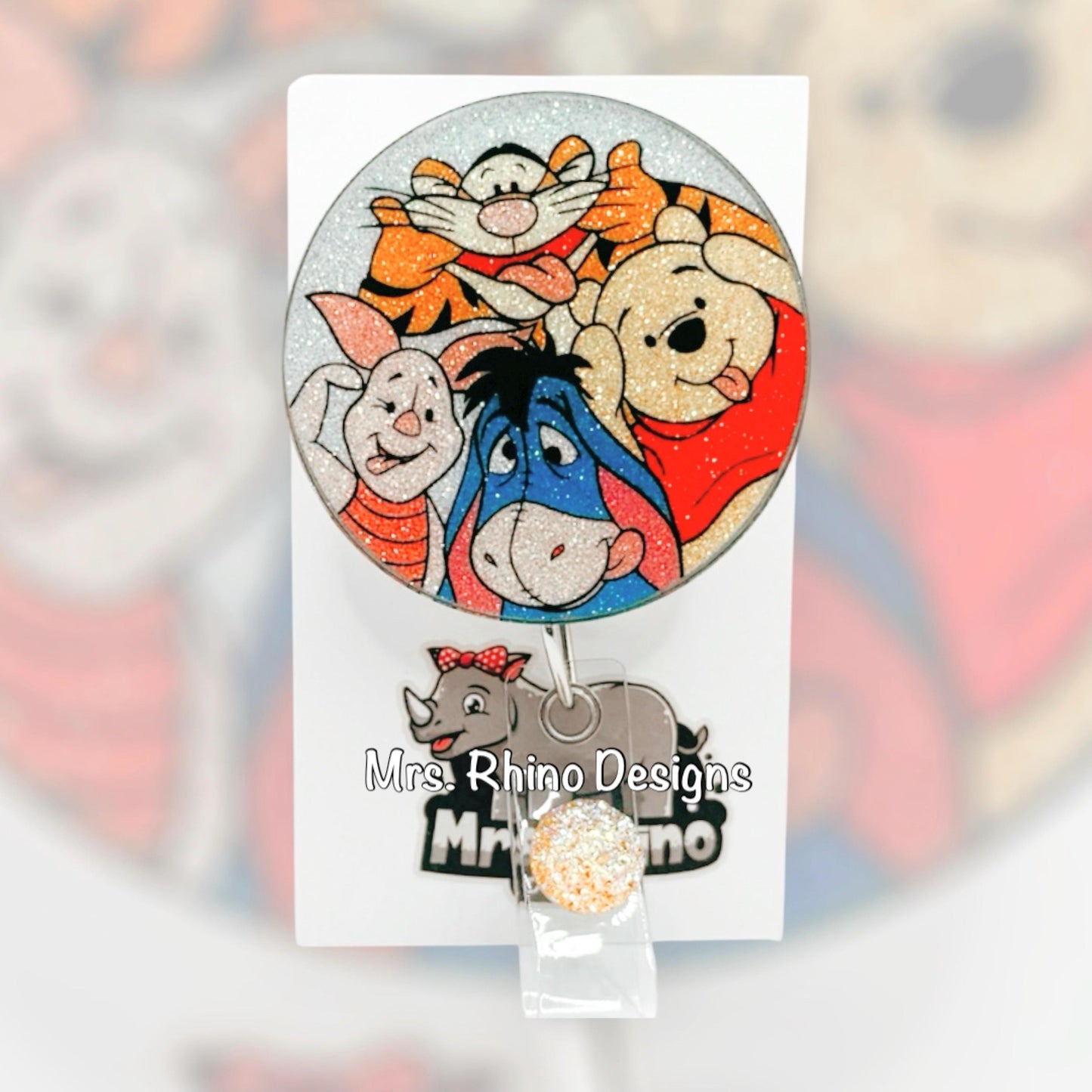 Winnie the Pooh Friends Glitter Badge Reel | Teacher Nurse ID Holder